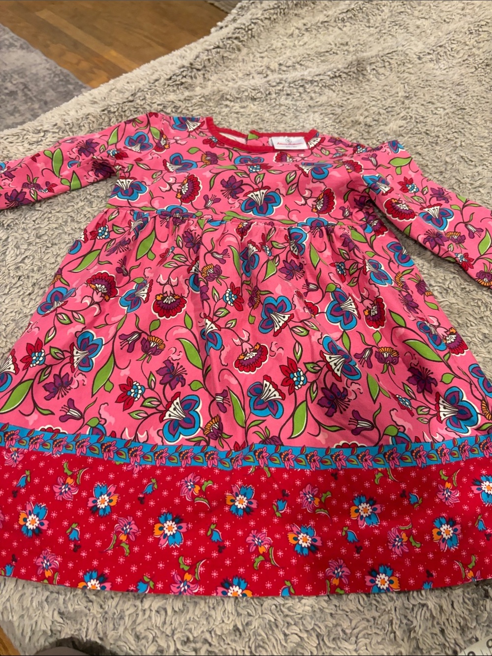 Hanna Andersson Pink Floral Long Sleeve Dress with Red Trim